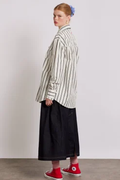 kylie ruffle shirt - white stripe