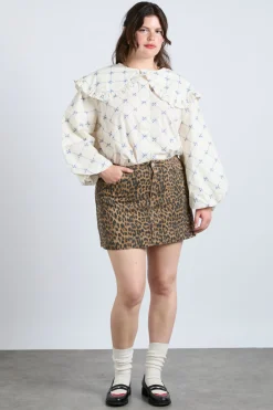 lily denim mini skirt- leopard