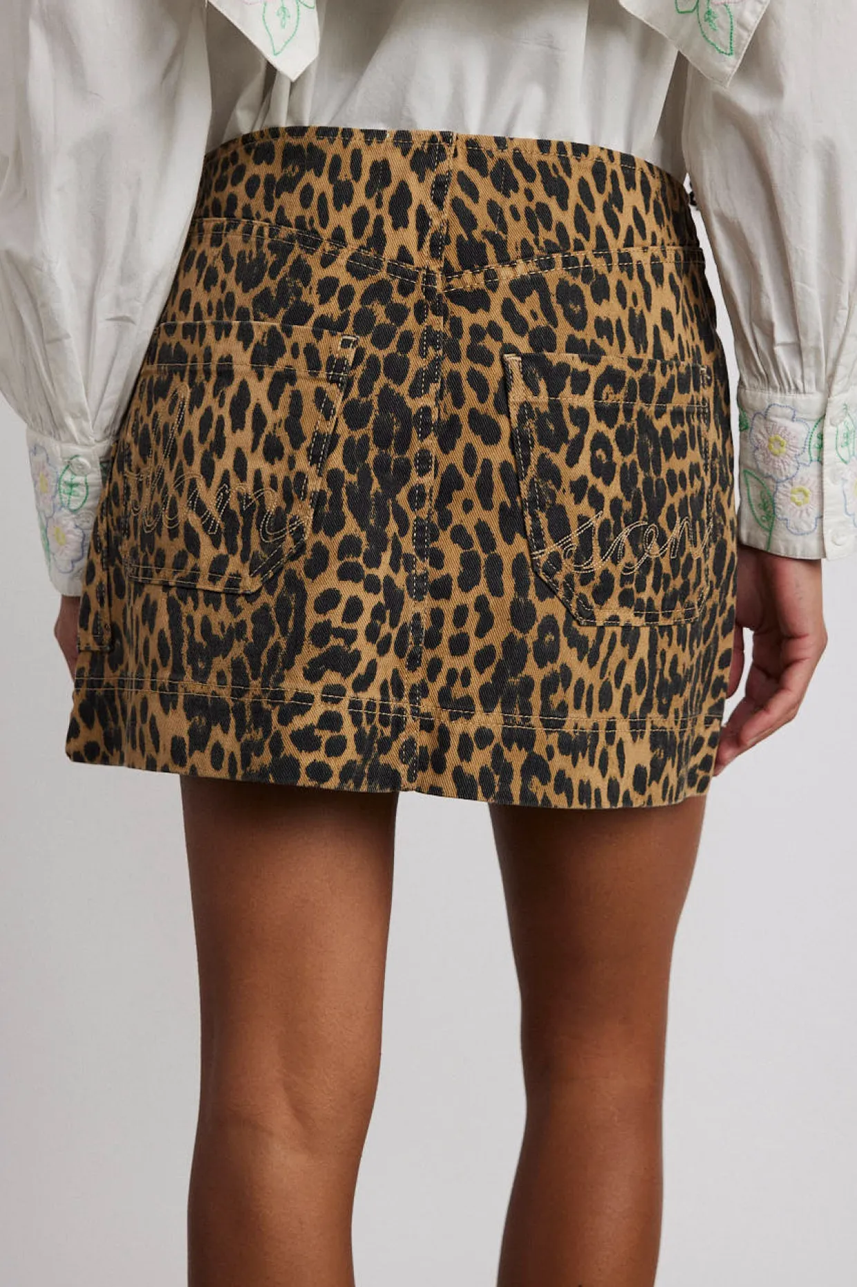 lily denim mini skirt- leopard