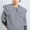 lois double collar blouse - black gingham