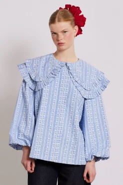 lois double collar blouse - blue