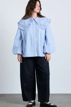lois double collar blouse - blue