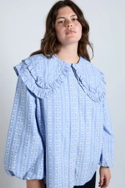 lois double collar blouse - blue