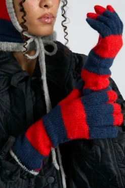 long gloves in navy u0026 red stripe