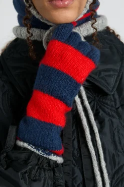 long gloves in navy u0026 red stripe