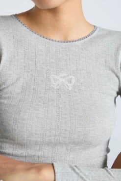 lua long sleeve pointelle top - grey marl