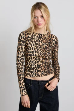 lua pointelle long sleeve top - leopard