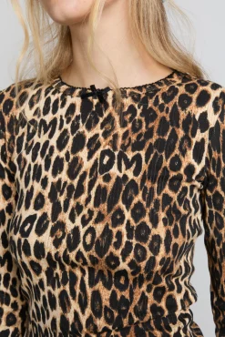 lua pointelle long sleeve top - leopard