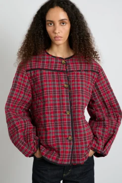 macy quilted jacket - red check