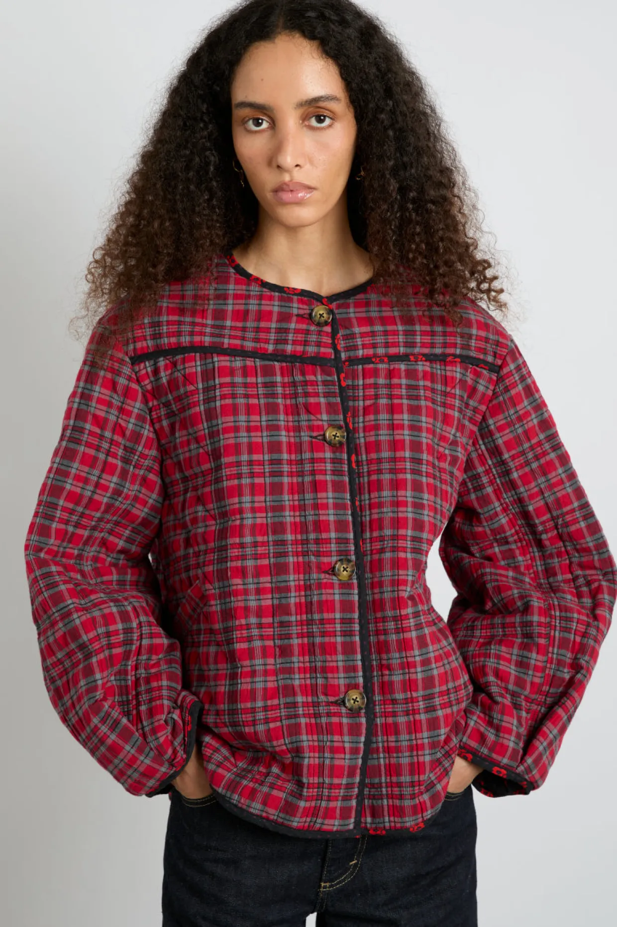 macy quilted jacket - red check