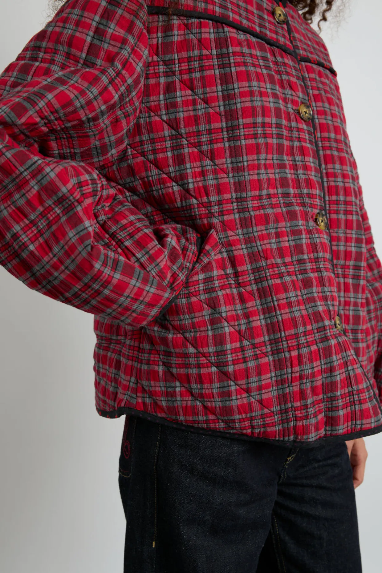 macy quilted jacket - red check