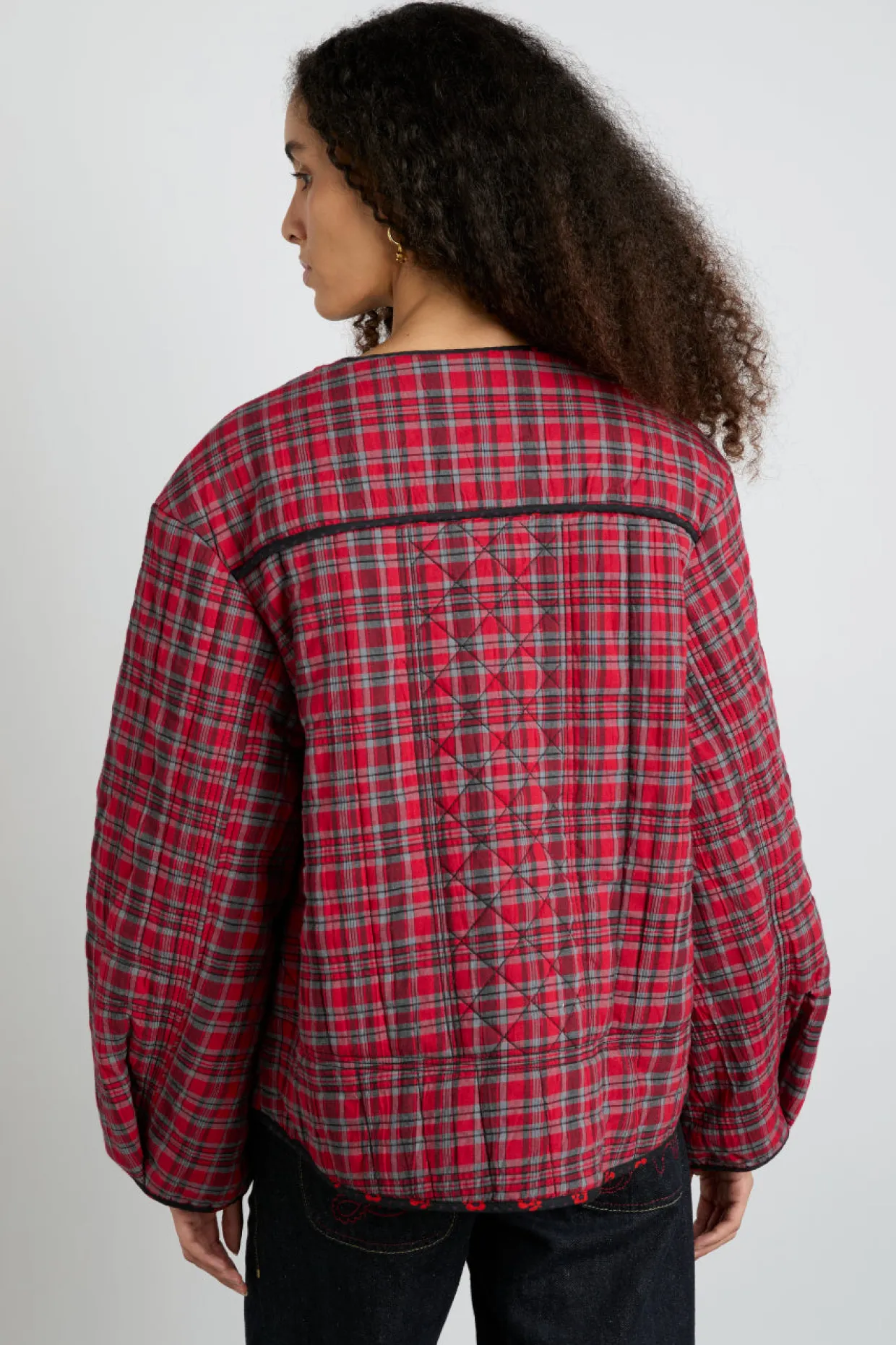 macy quilted jacket - red check