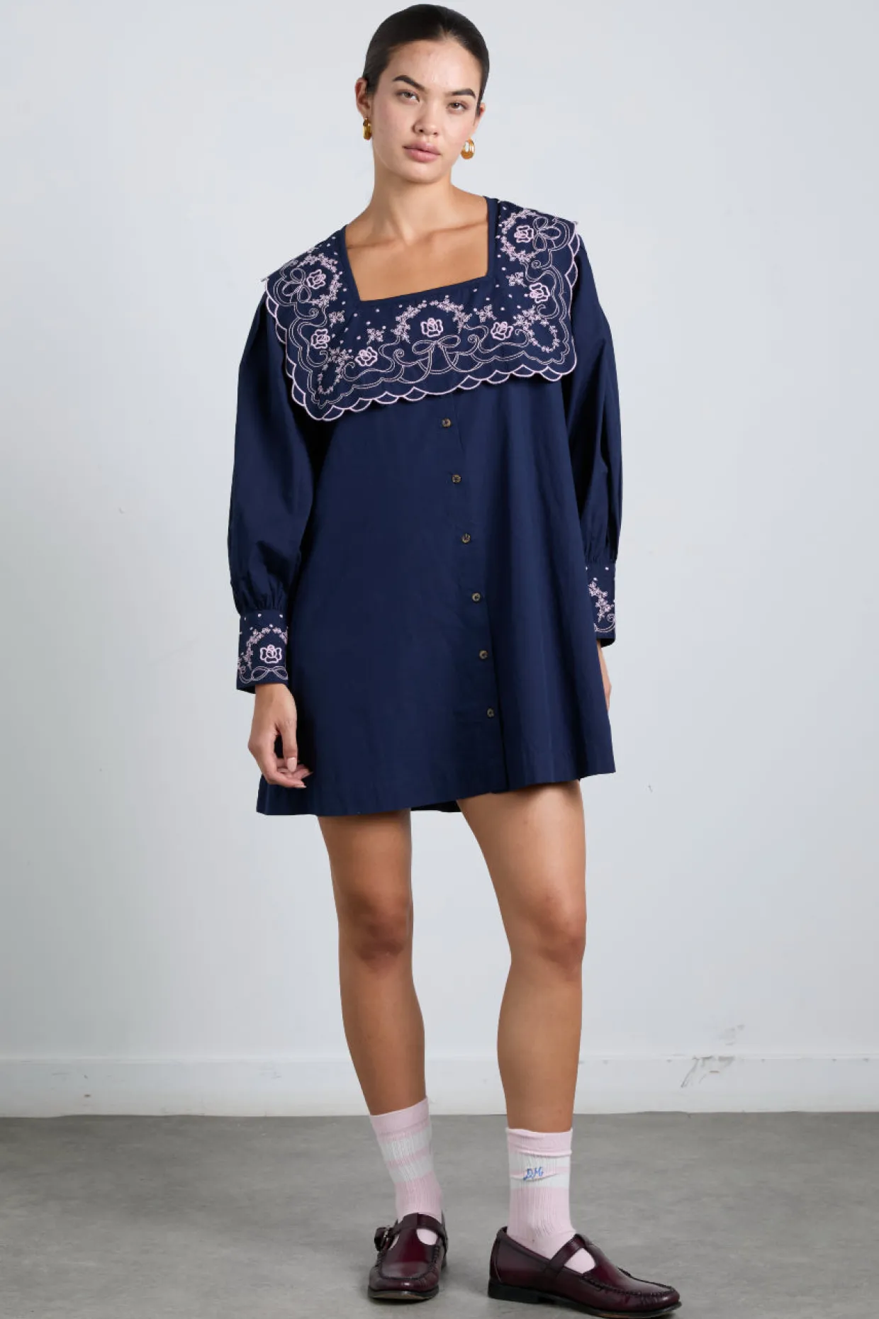 mala embroidered mini dress- navy