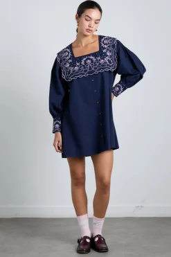 mala embroidered mini dress- navy