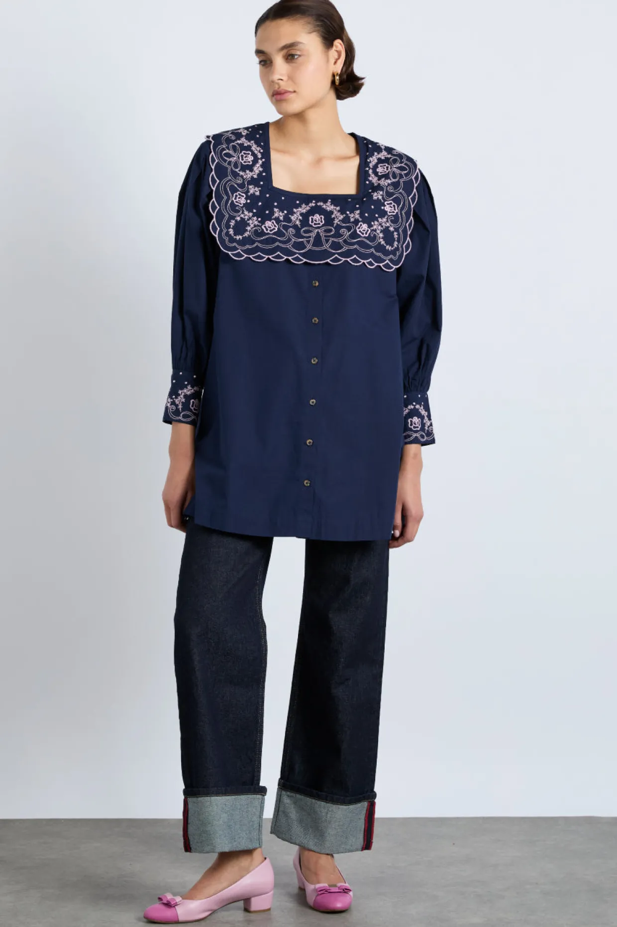 mala embroidered mini dress- navy