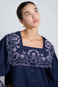 mala embroidered mini dress- navy
