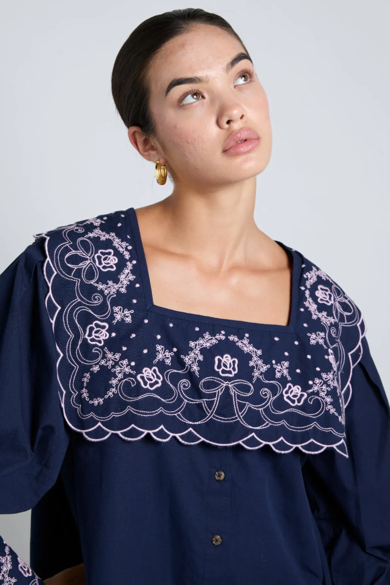 mala embroidered mini dress- navy
