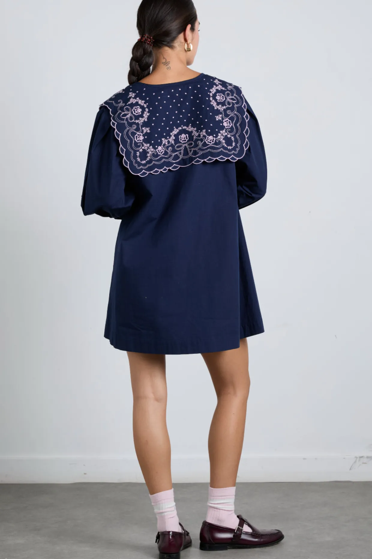 mala embroidered mini dress- navy