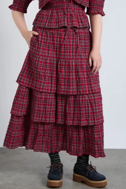 malika ra ra midi skirt - red check