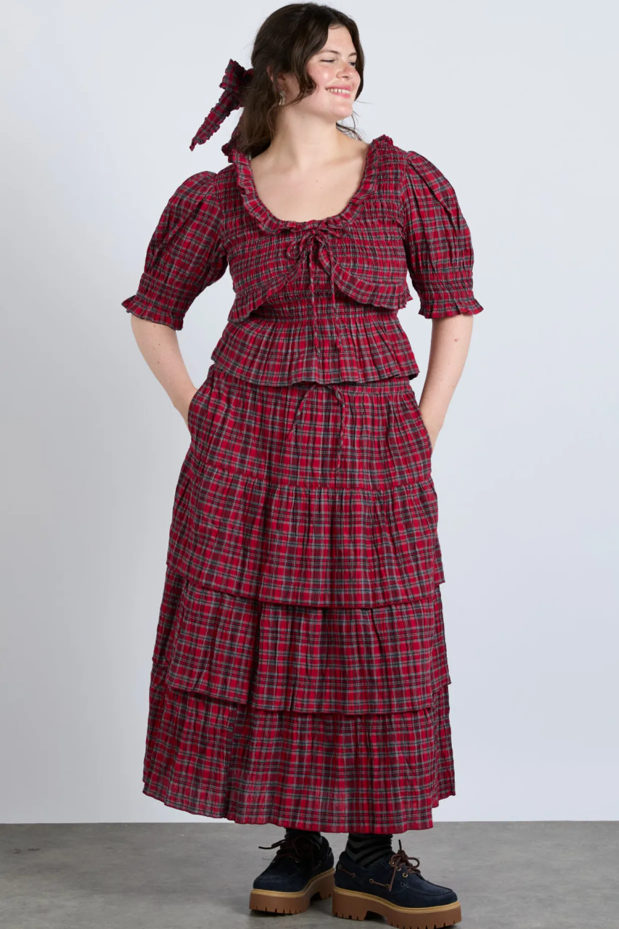 malika ra ra midi skirt - red check