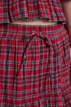 malika ra ra midi skirt - red check