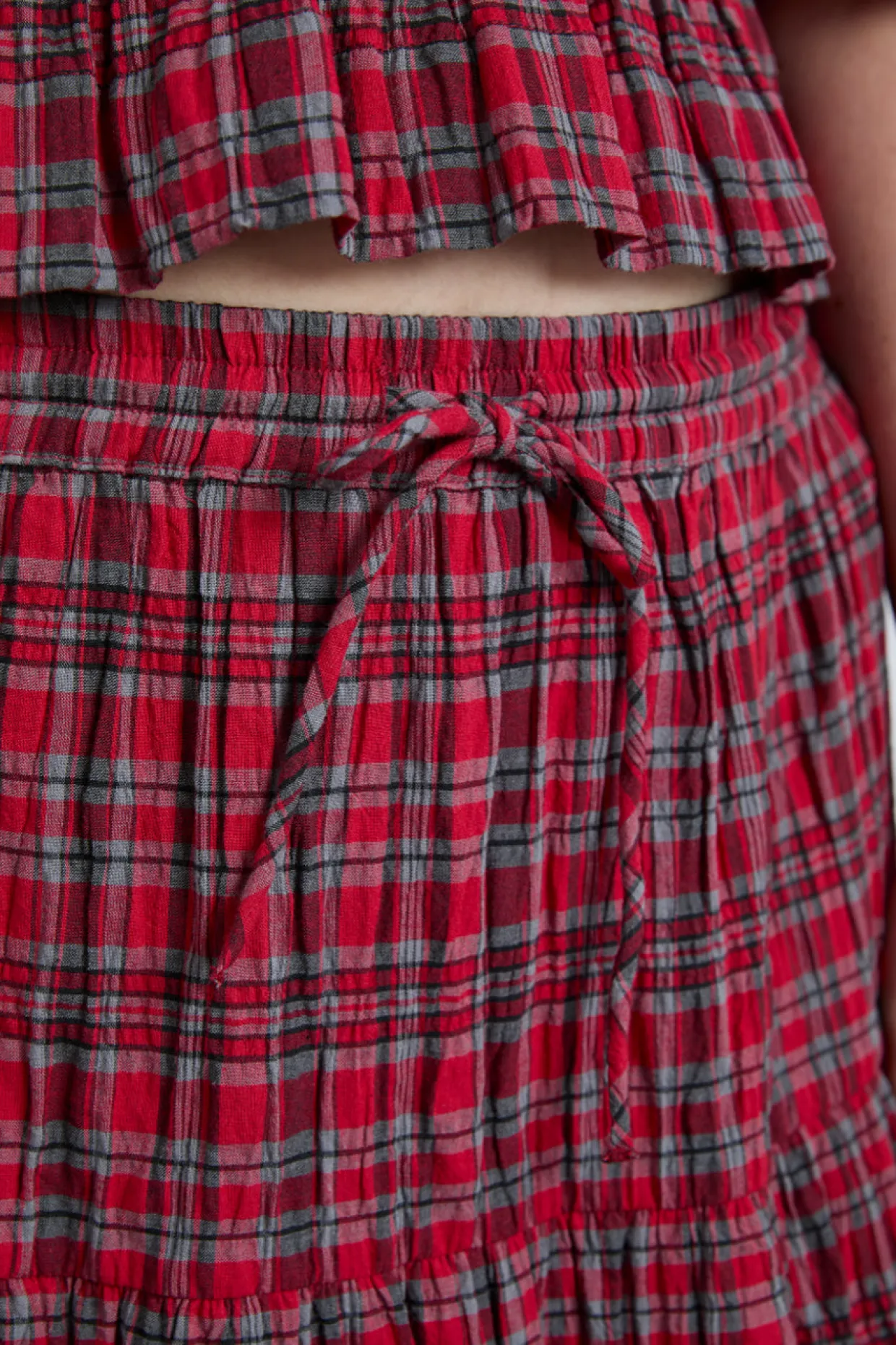 malika ra ra midi skirt - red check