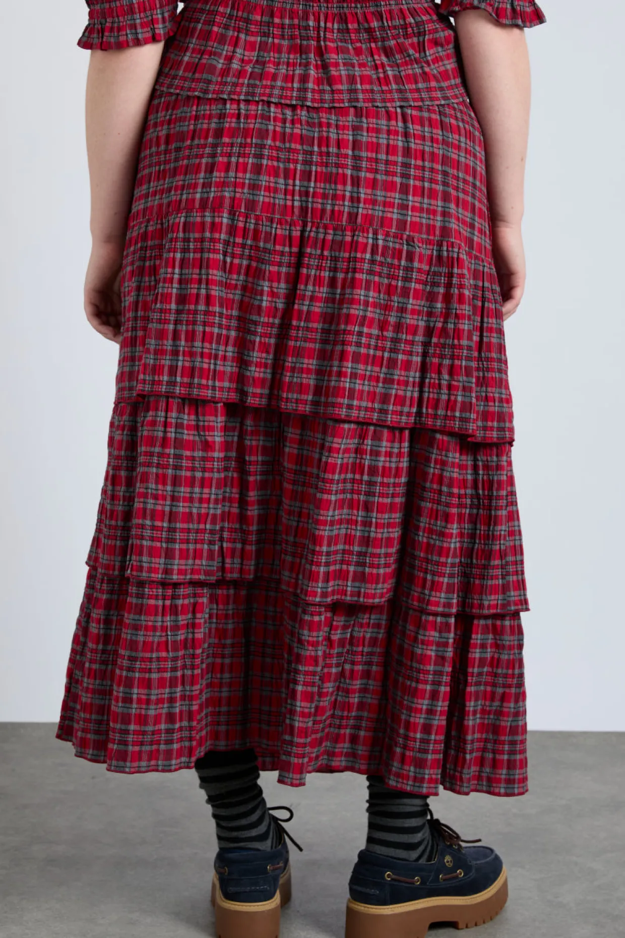 malika ra ra midi skirt - red check
