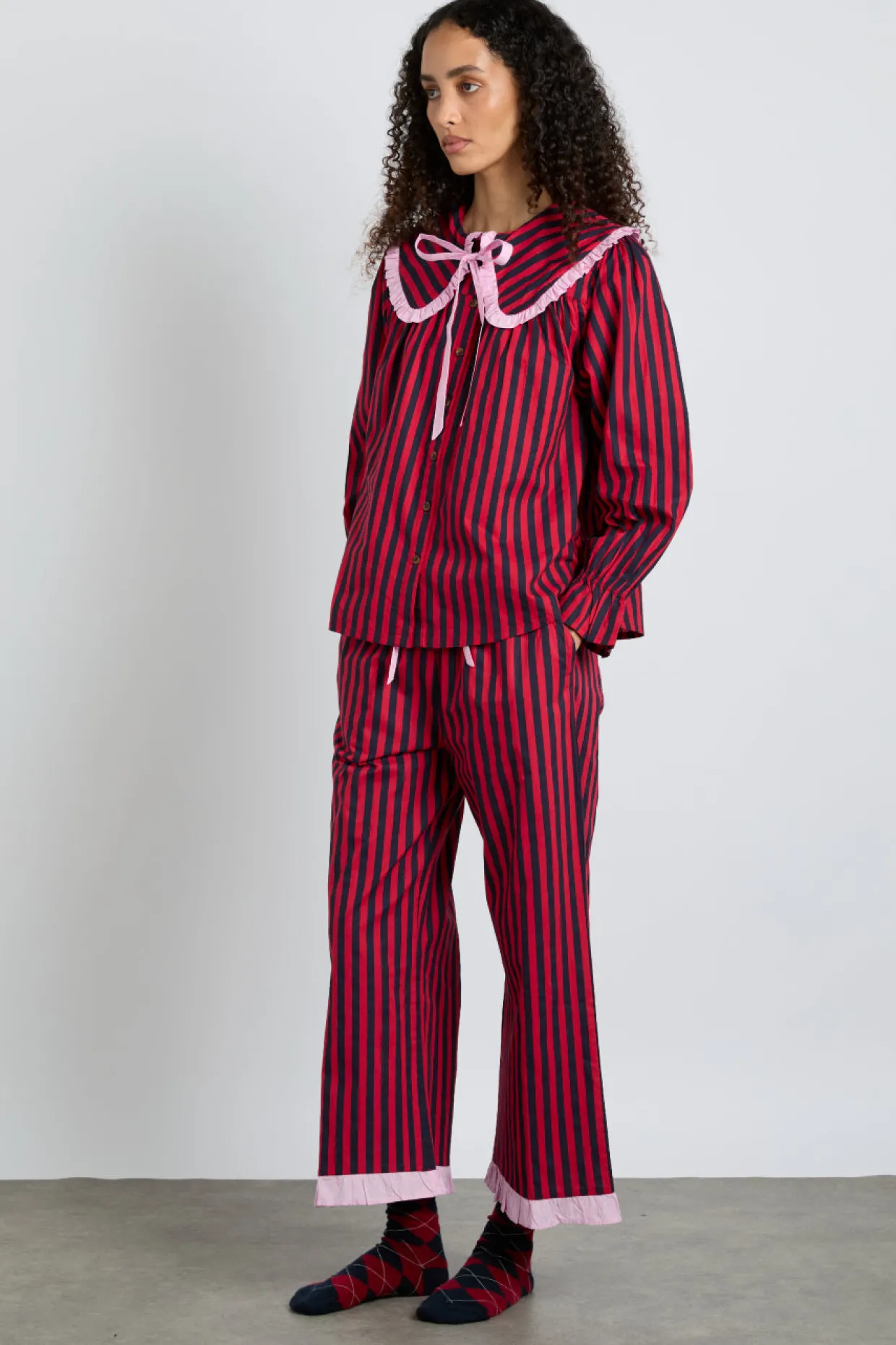 maria pj set- red/navy stripe