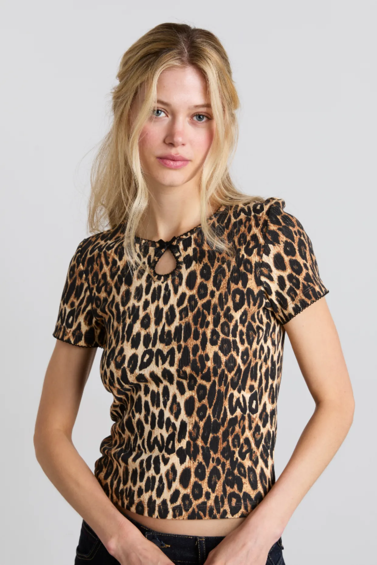 marnie short sleeve pointelle tee - leopard