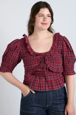 meghan blouse - red check