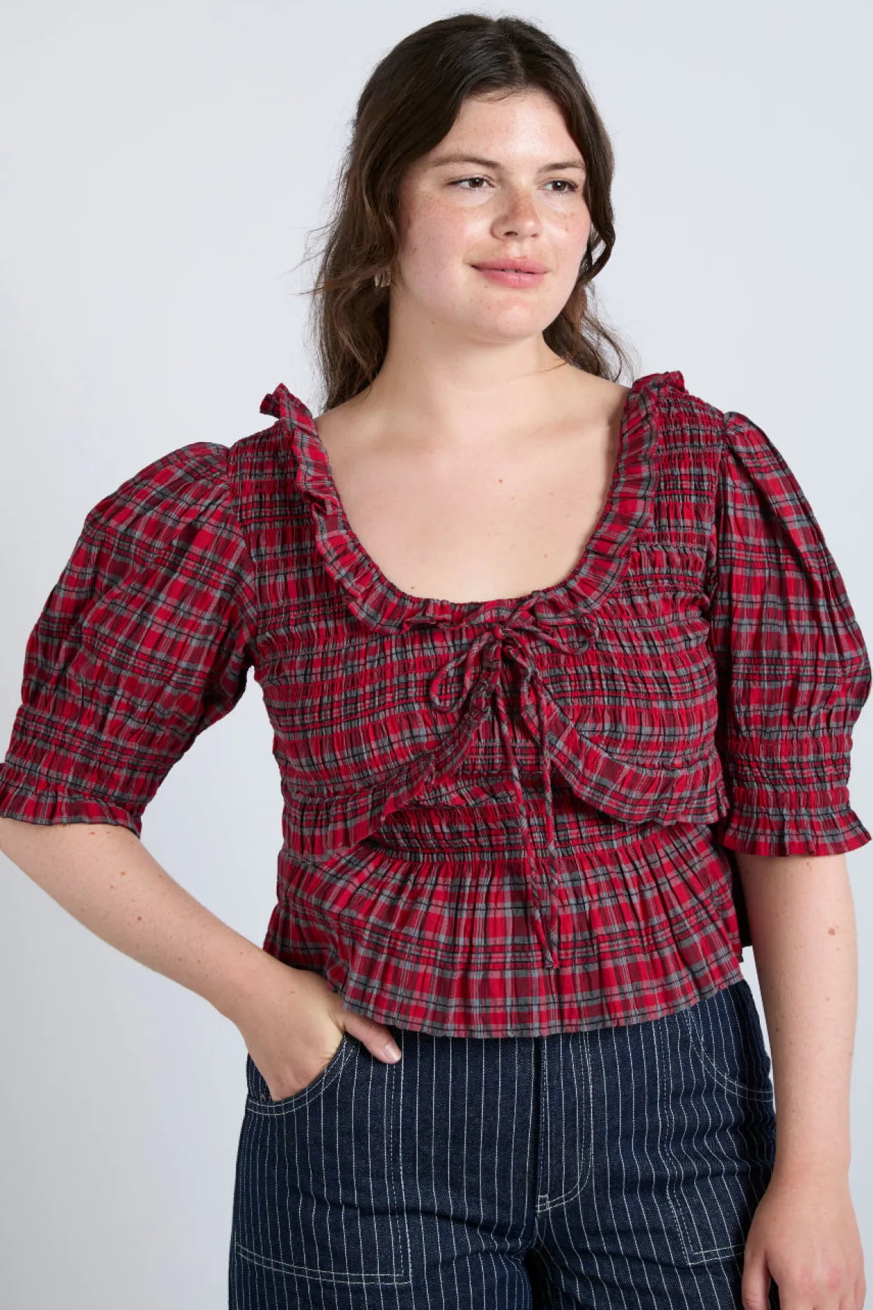 meghan blouse - red check