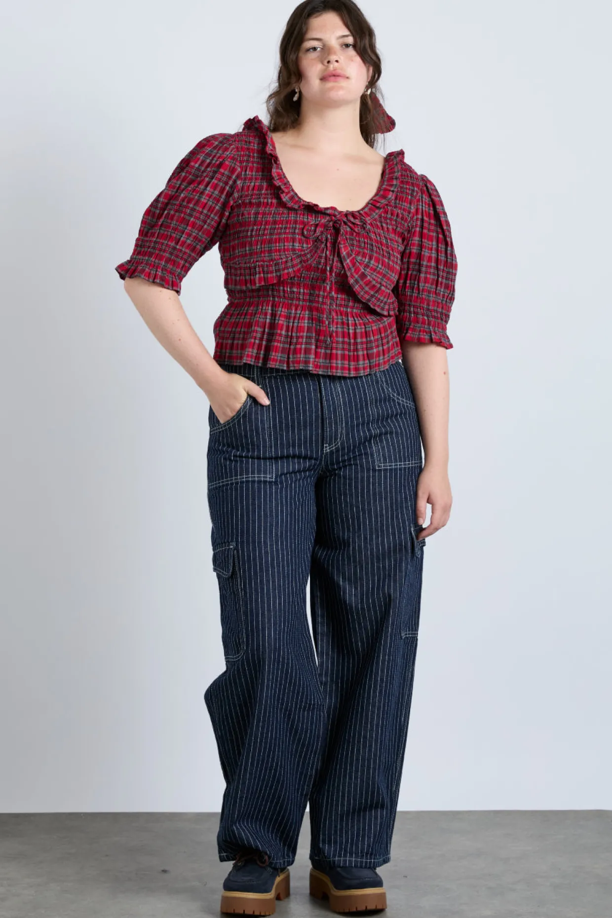 meghan blouse - red check