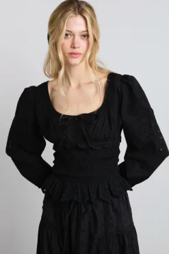 nola embroidered blouse - black