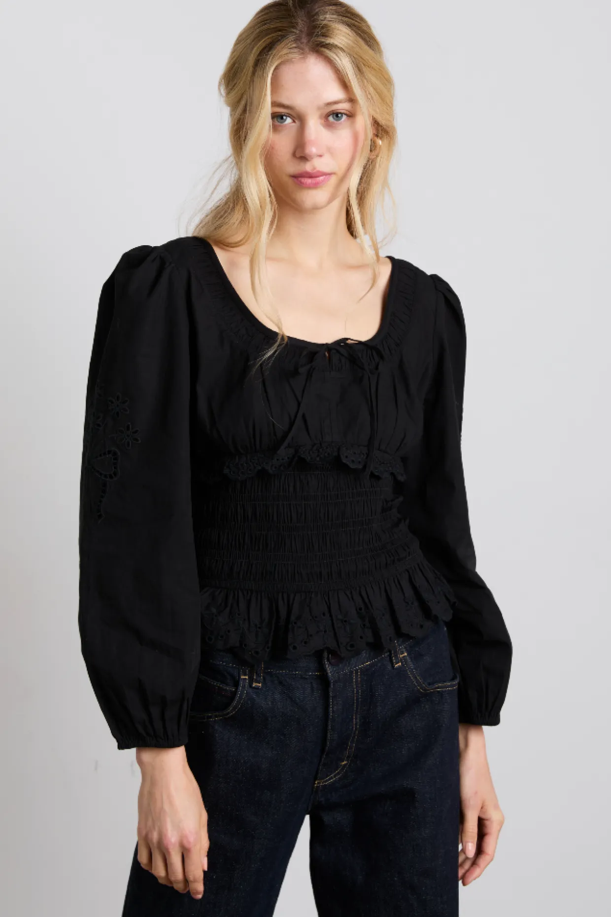 nola embroidered blouse - black