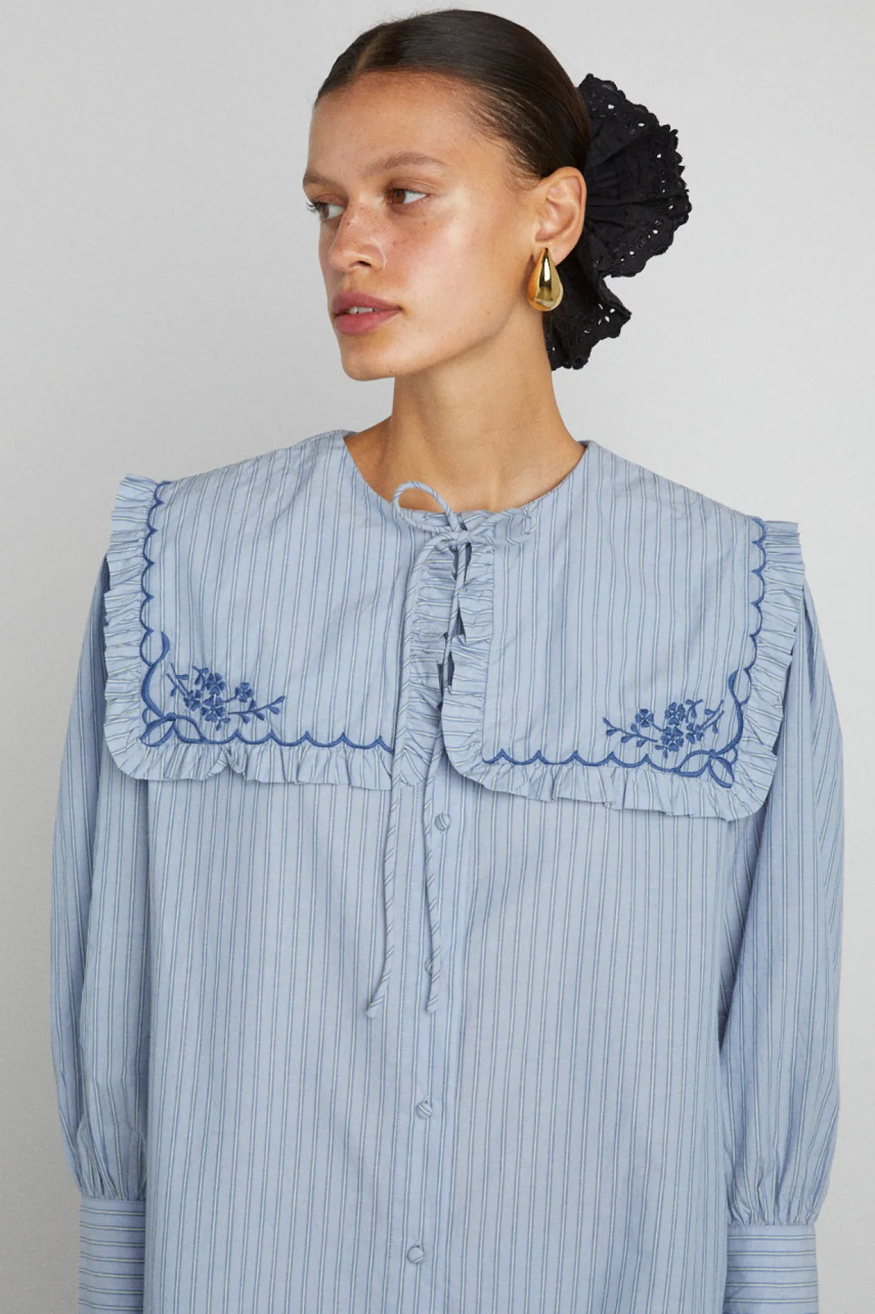 nordine square collar blouse - blue stripe