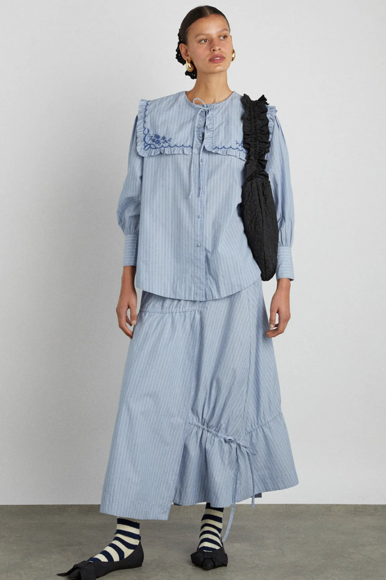 nordine square collar blouse - blue stripe