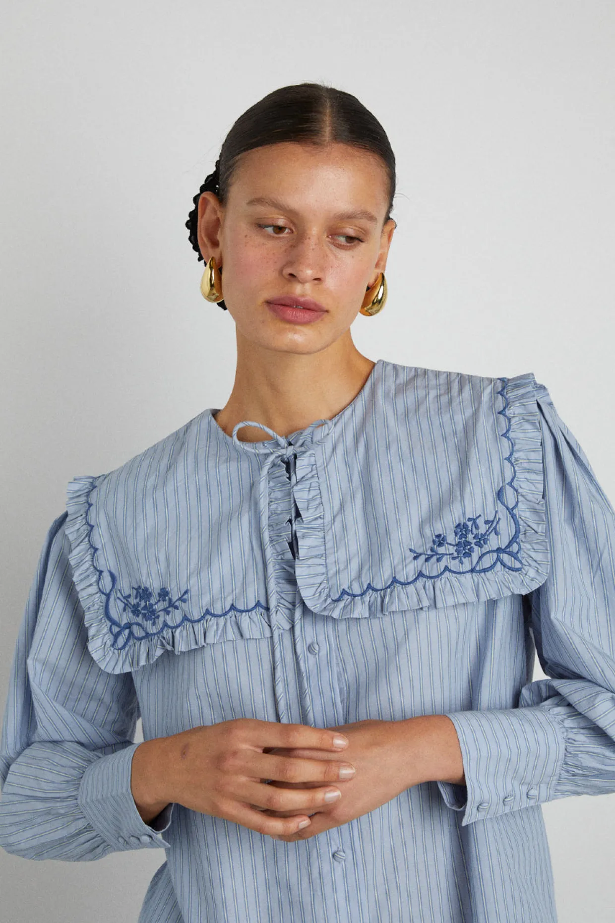 nordine square collar blouse - blue stripe