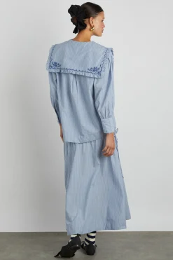 nordine square collar blouse - blue stripe