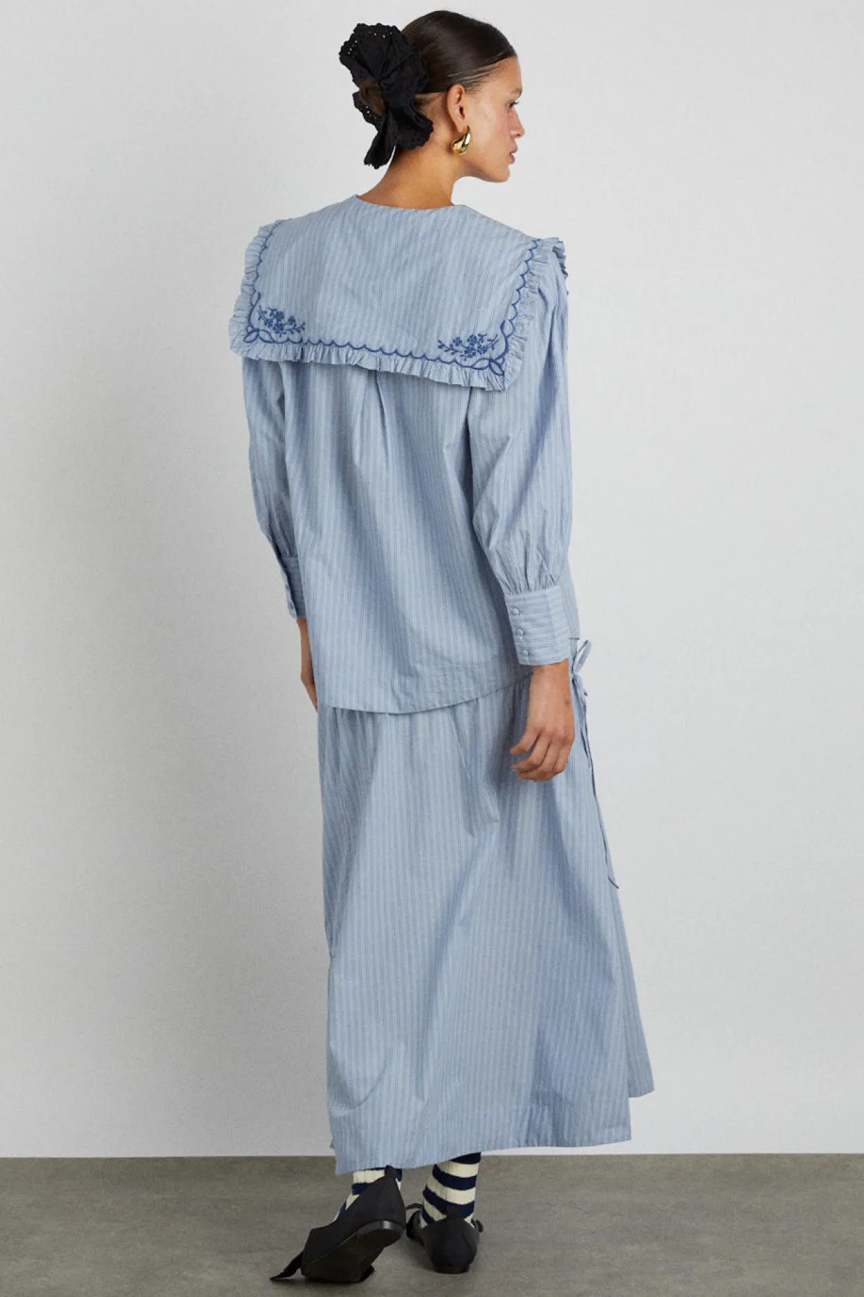 nordine square collar blouse - blue stripe