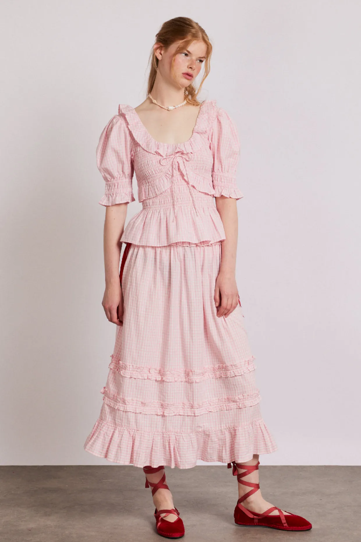 olivia ruffle skirt - pink gingham