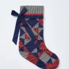 patchwork bow christmas stocking - navy, gingham u0026 red check
