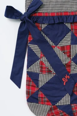 patchwork bow christmas stocking - navy, gingham u0026 red check
