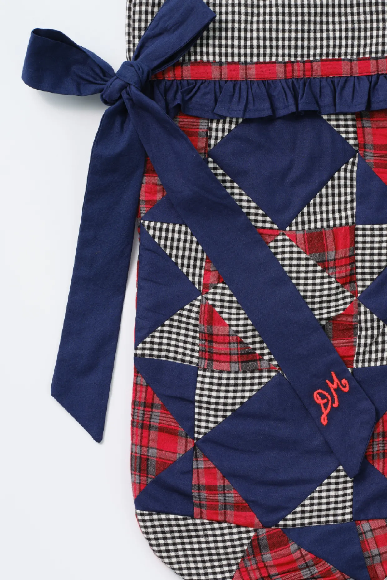 patchwork bow christmas stocking - navy, gingham u0026 red check
