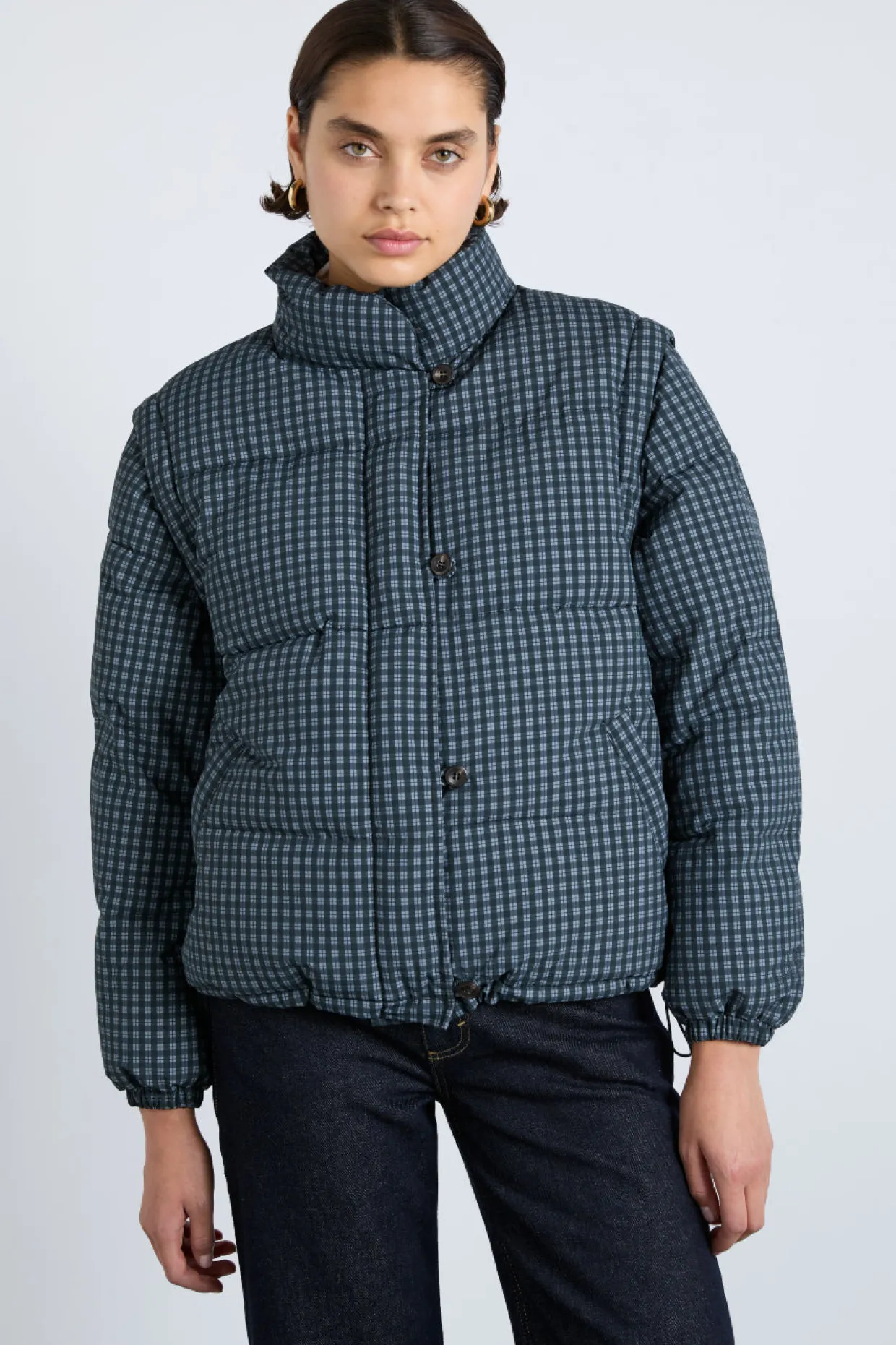 pearl check puffer - navy gingham