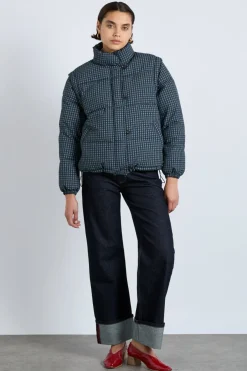 pearl check puffer - navy gingham