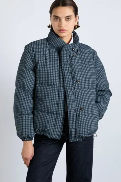 pearl check puffer - navy gingham