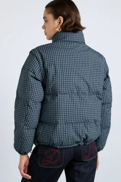 pearl check puffer - navy gingham