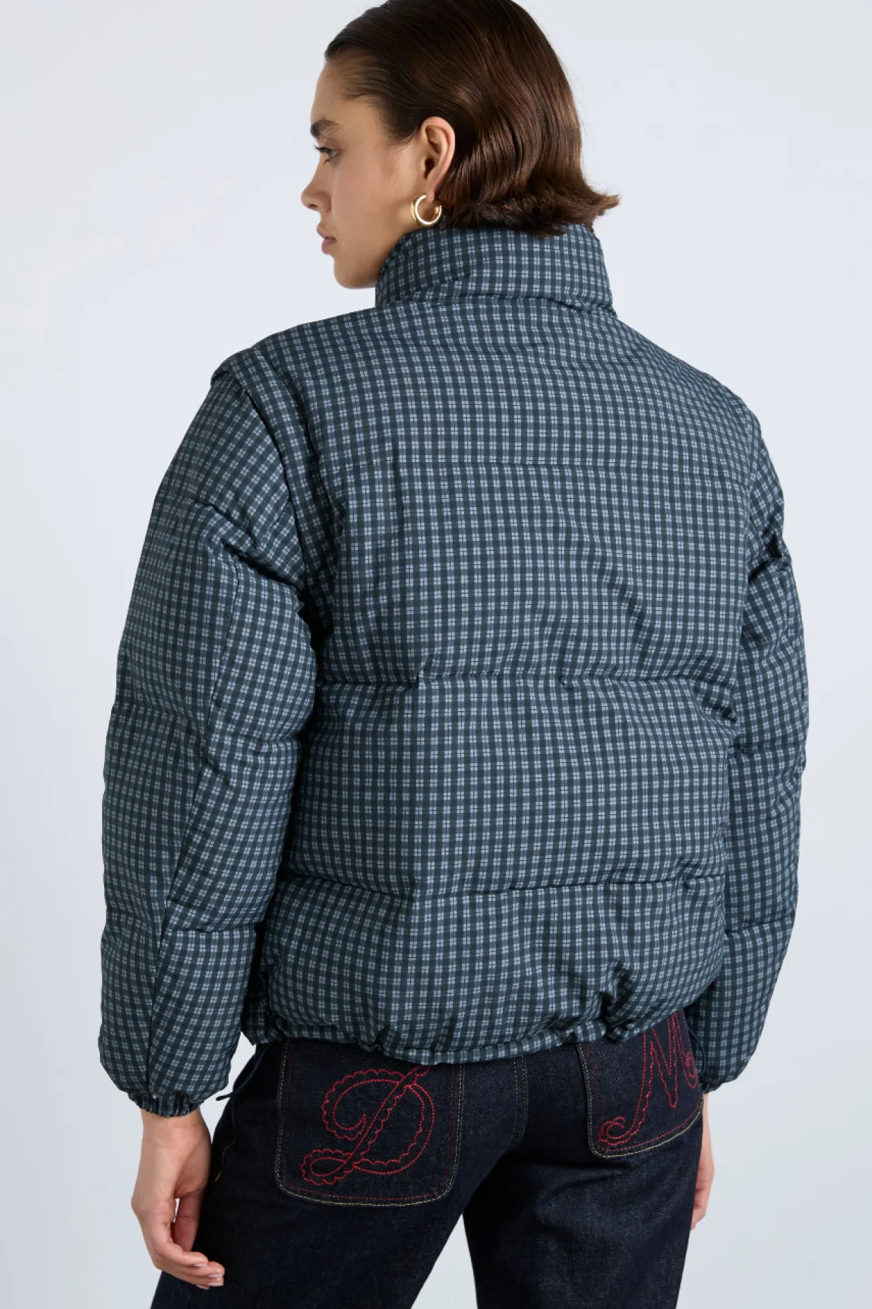 pearl check puffer - navy gingham