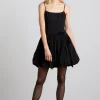 penelope embroidered bubble hem mini dress - black broderie