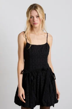 penelope embroidered bubble hem mini dress - black broderie